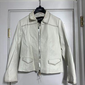 White Leather Jacket with Studded Details
